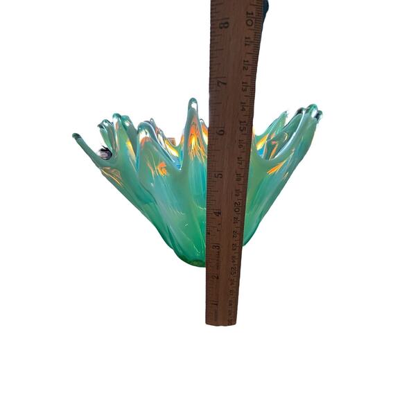 Fostoria Heirloom Green Opalescent Handkerchief Glass Bowl Decorative Piece 10" - Picture 7 of 8